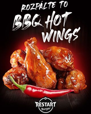🍗🔥 Pripravte sa na výbuch vo vaších ústach s našimi BBQ hot wings! V Restart Burger vám nakombinujeme šťavnaté kuracie...